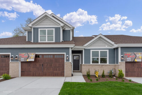 Front exterior shot of The Cherry townhome by Flaherty Builders in the Steeple Bend neighborhood in Evergreen Park, IL.